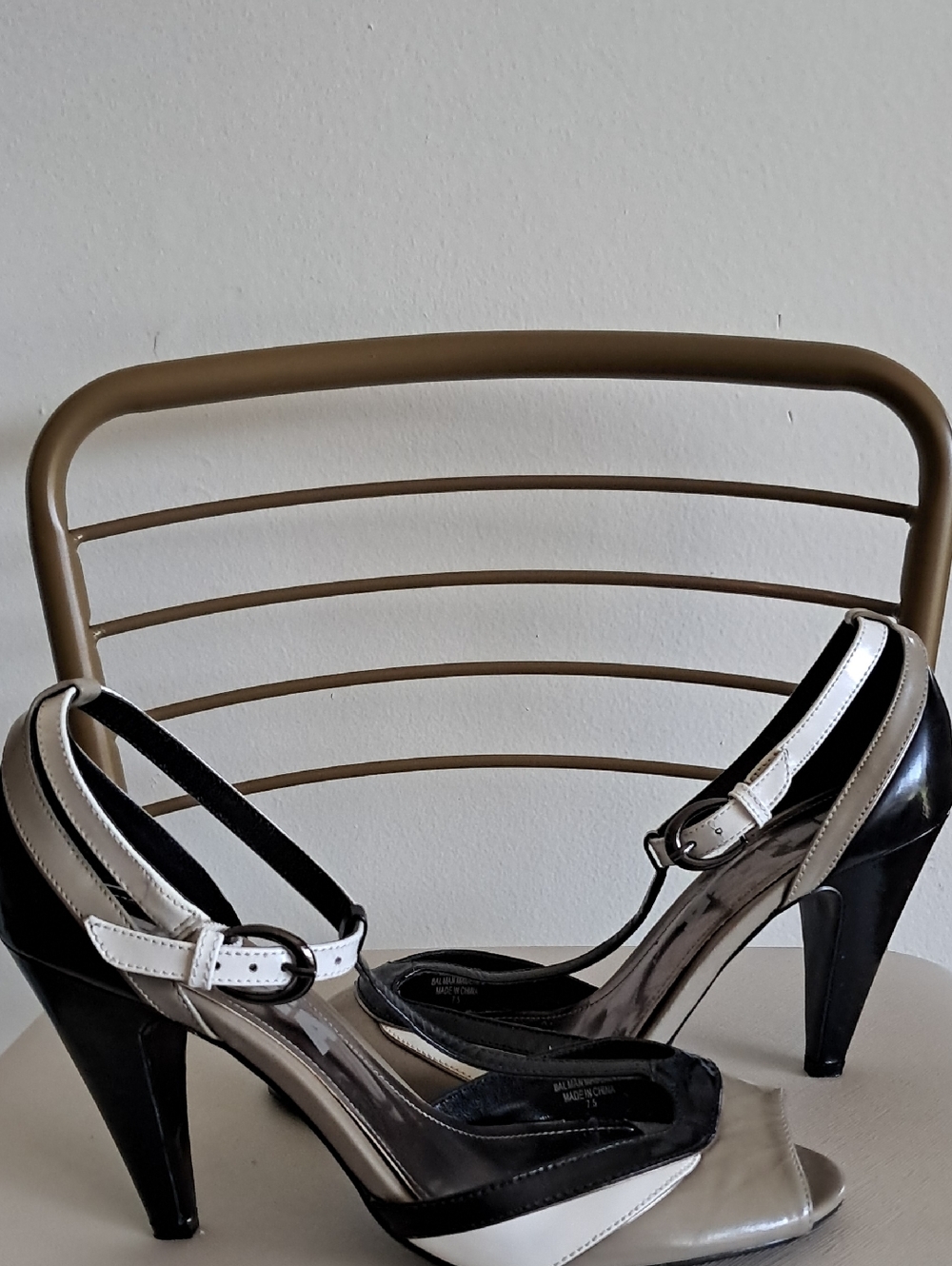 NaNa Black, White and Taupe Strappy Dress Heels